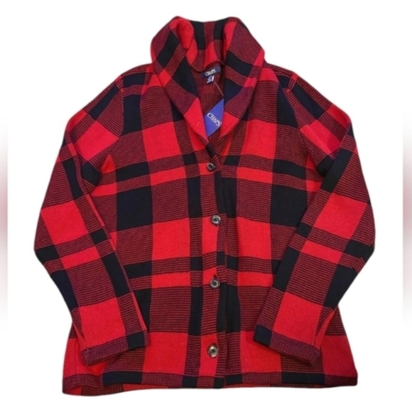Chaps Buffalo Plaid Button Up Cardigan Size Large - Picture 4 of 8